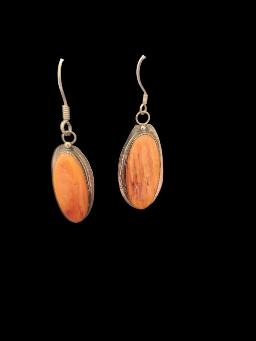 Orange Spiney Oyster oval earrings native signed JLG sterling READ